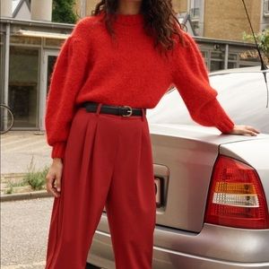 Puff Sleeve Red Sweater